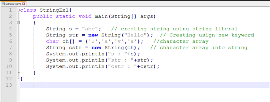 This image describes the basics of strings in java.